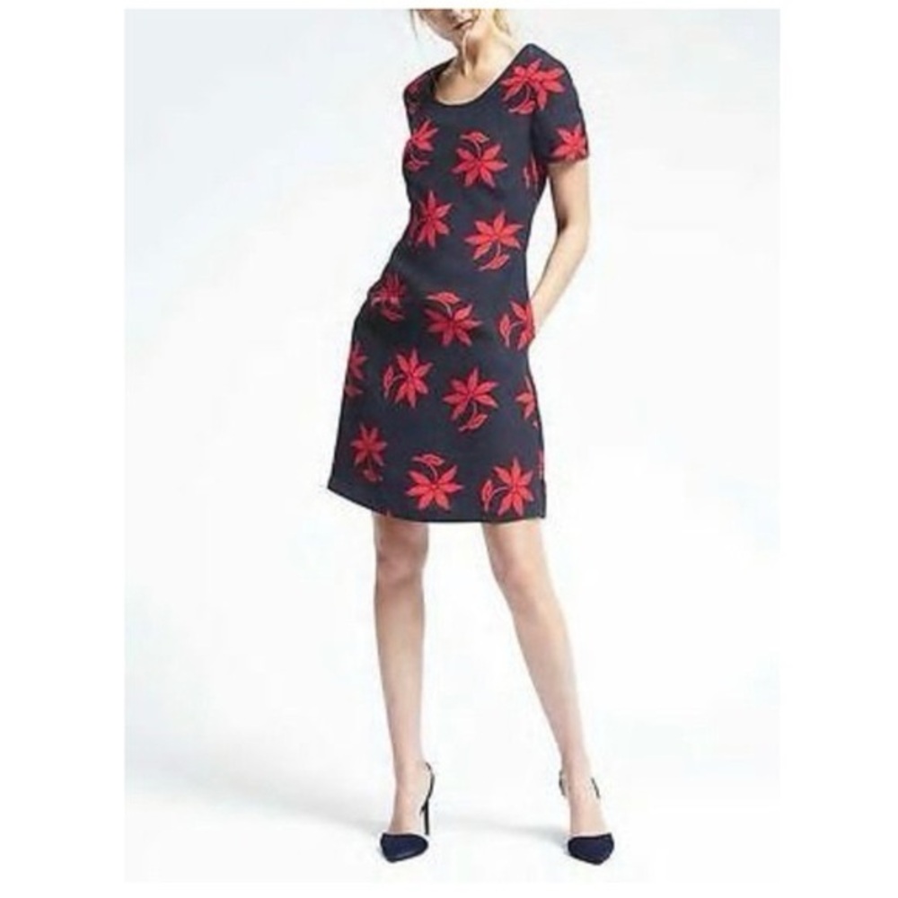 Banana Republic Navy Dress with Red Floral Pattern